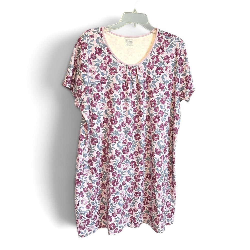 LL Bean Nightgown Womens 3X Pink Purple Floral Supima Cotton Sleep Dress Cozyy